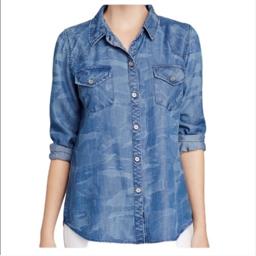 Rails 100% Tencel Camo Button Down Tunic size S Blue